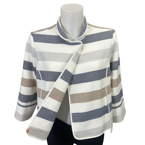 Chico’s Striped Neutrals Short Length‎ Jacket Size 0 / XS Classic Chic - Picture 2 of 9